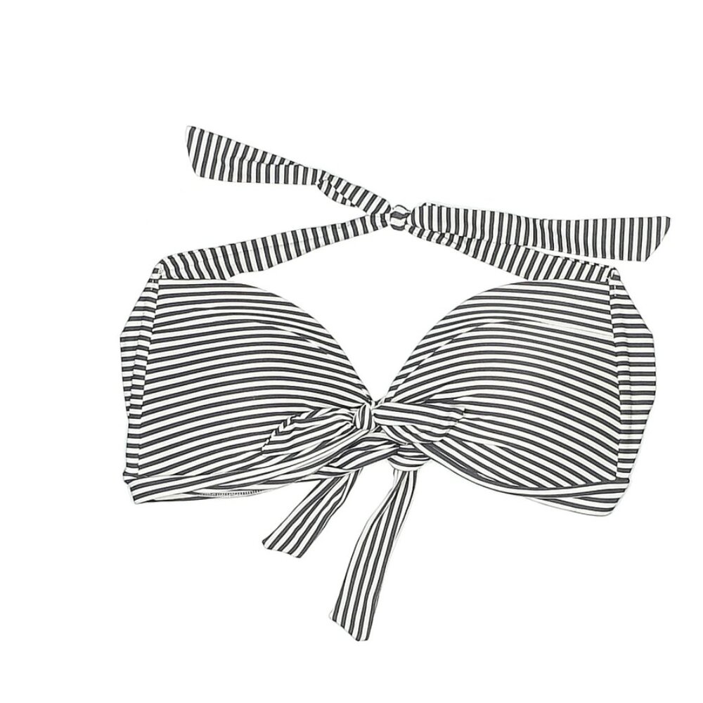 BOND-EYE Women's Padded Black White Striped Halter Bikini Top Size US‎ 8